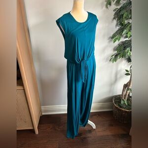 NEW Trina Turk Teal Cap Sleeve Tie-Waist Jumpsuit Sz S